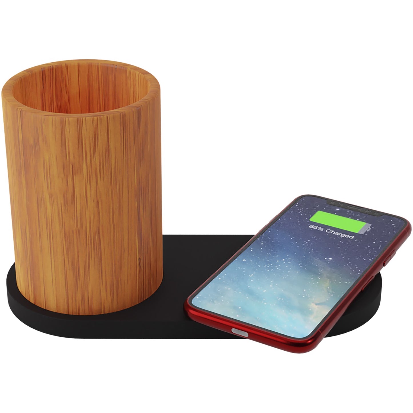 Bamboo Wireless Charging Pad with Pencil Holder