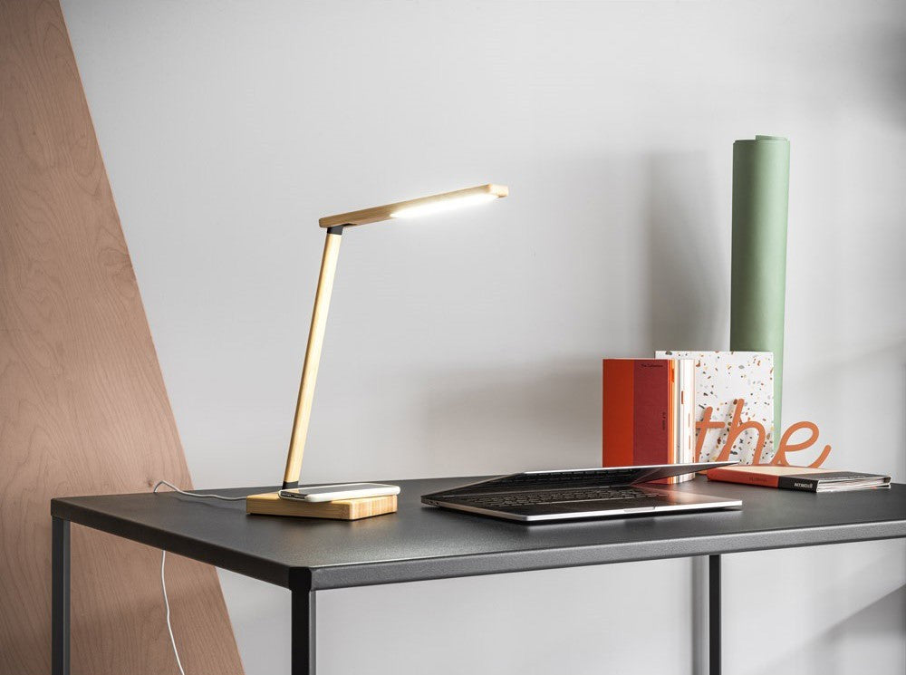 Bamboo folding table lamp with wireless charger